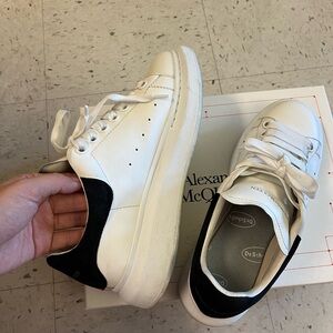 Alexander McQueen White and Black Leather Sneakers